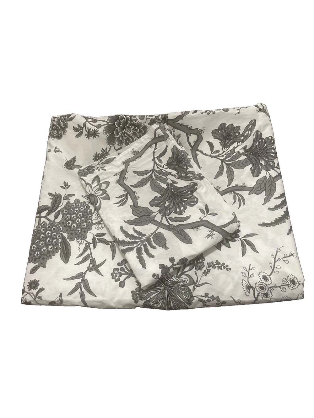 Ballard Designs Jardin Toile Twin Duvet Cover King Sham Gray Floral Birds